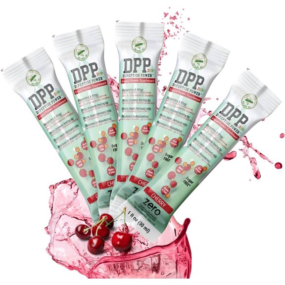 DPP Dipeptide Power Liquid Collagen & Whey Protein Supplement, Sugar-Free, by Nutritional Designs Cherry, Single Serve Packet, 1oz, Case of 25