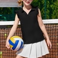 thumbnail image 5 of Lumtrix Girls Short Sleeve Polo Shirt Kids Cute Flying Ruffle Sleeve Collar School Uniform Shirts Tops 5-14 YearsBlack 140, 5 of 8