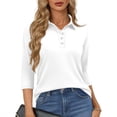 thumbnail image 2 of Qwertyu Polo Shirts for Women 3/4 Sleeve Tops Golf Tees Button Collared Cotton Shirt Business Casual White XL, 2 of 5
