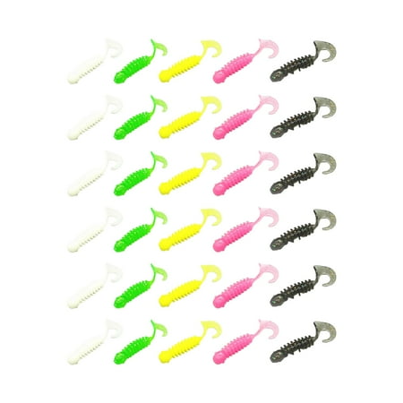 figatia 30Pcs Wave Fishing Lures Fishing Worms Fishing Accessories Soft Fishing Lures Swinging Lures for Trout River Saltwater Salmon