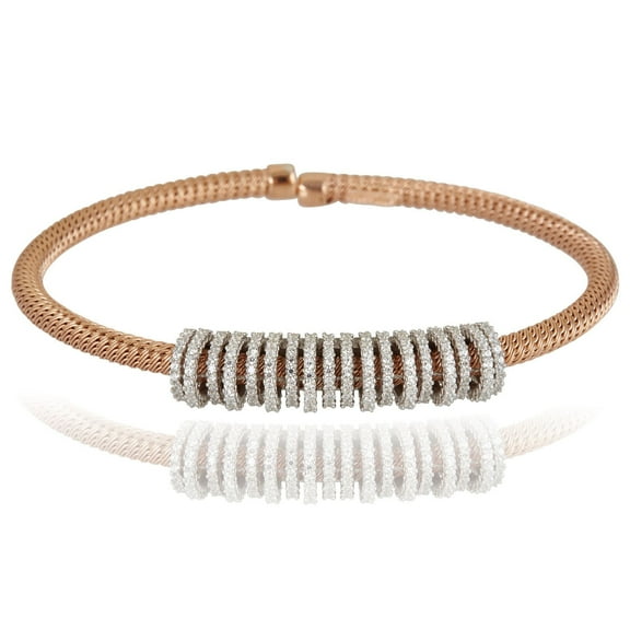 Decadence Sterling Silver Rose Micropave Valley Tubogas Bangle