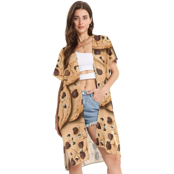 Chocolate Chip Cookies Women Swimsuit Cover up V Neck Beach Dress Short Sleeve Vacation Outfits Swimwear