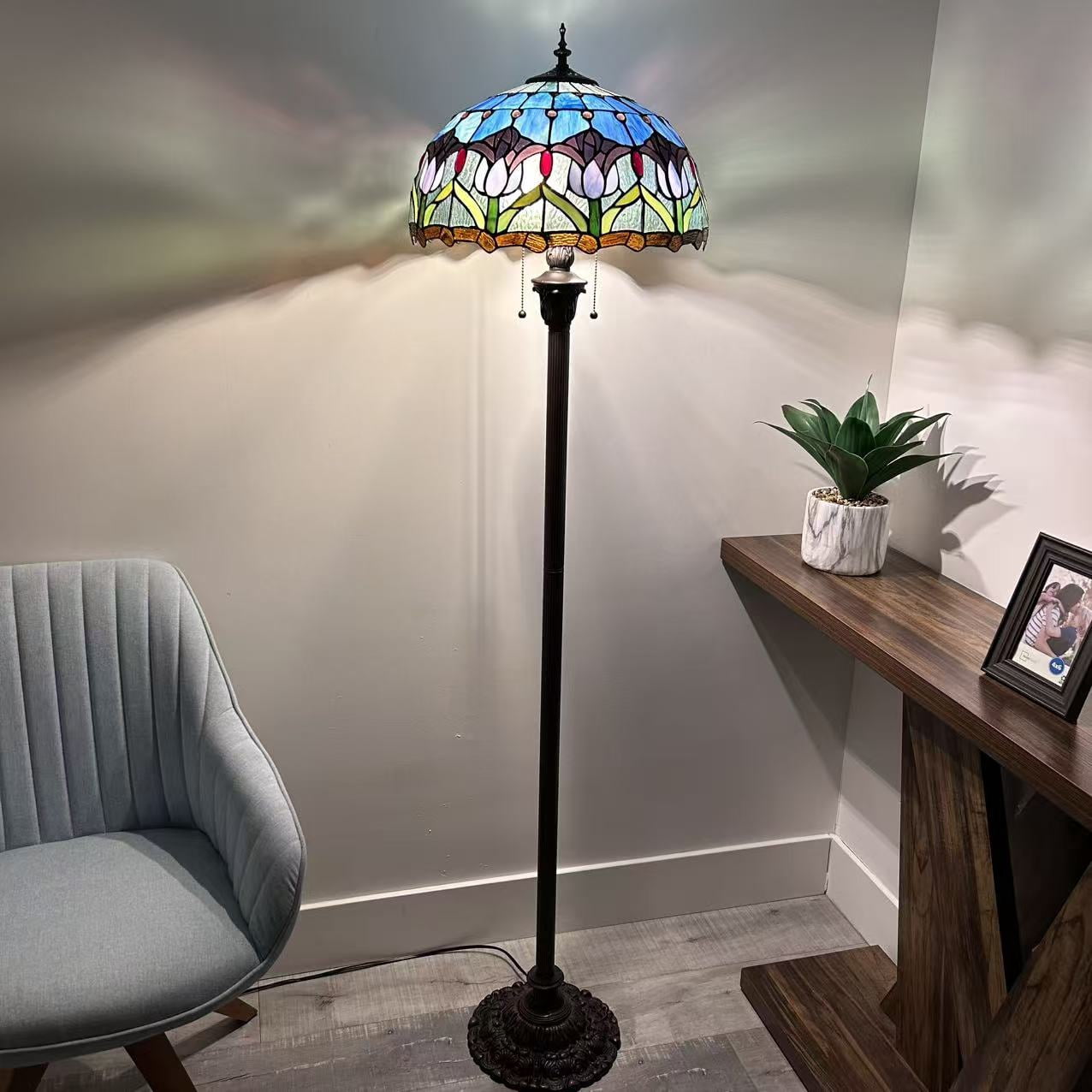 Enjoy Décor Lamps 2-Light Tiffany Bowl Glass Floor Lamp, 64"H