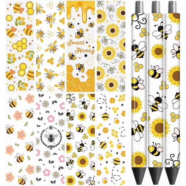 Calcomanías de transferencia UV DTF con palabras de abejas y miel - 48 unidades, resistentes al agua, con impresión HD, para manualidades decorativas, regalos y más.