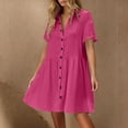 thumbnail image 2 of SHTXOZHI Womens Short Sleeve Button Down Shirt Dress Cotton Linen A-Line Ruffle Casual Dresses, 2 of 7