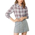 thumbnail image 1 of Allegra K Camisa A Cuadros Con Botones Ligero Manga Larga Ajuste Clásico Para Mujer Púrpura L, 1 of 6