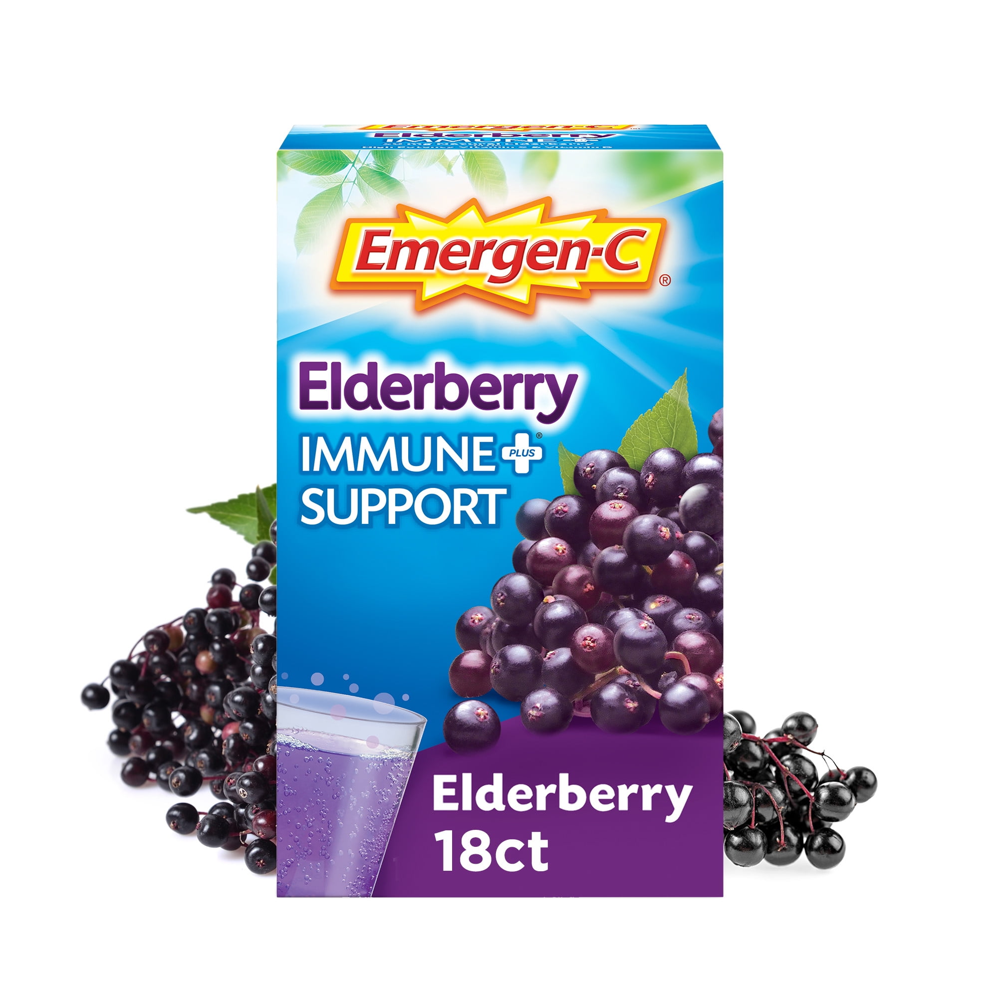 Emergen-C Immune Plus Vitamin C Supplement Powder, Elderberry, 18 Ct