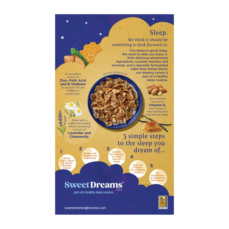 Sweet Dreams Honey Moonglow Almond Cereal, Night Time Cereal with Almonds,  13.5 oz Box 