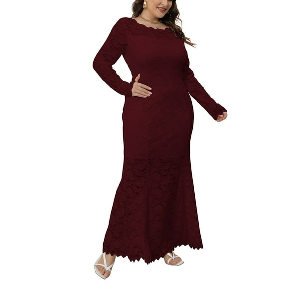Njagoc3 Plus Size Womens Long Sleeve Crew Neck Maxi Dress, Loose Fit Casual Gown, Daily & Loungewear