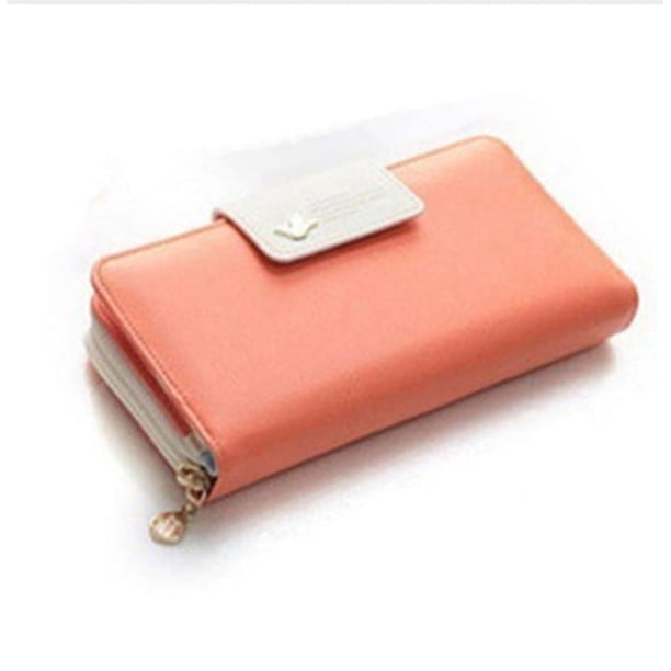 EX Cartera larga con cremallera de dos pliegues en posición de múltiples tarjetas, cartera larga con cremallera para mujer, bolso de mano, 1 pieza, 19*10*3,5 cm, naranja brillar Electrónica