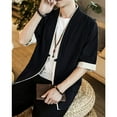 thumbnail image 5 of Lumtrix Men's Kimono Jackets Cardigan Lightweight Casual Cotton Blends Linen Seven Sleeves Open Front Coat Outwear Black 3XL, 5 of 5