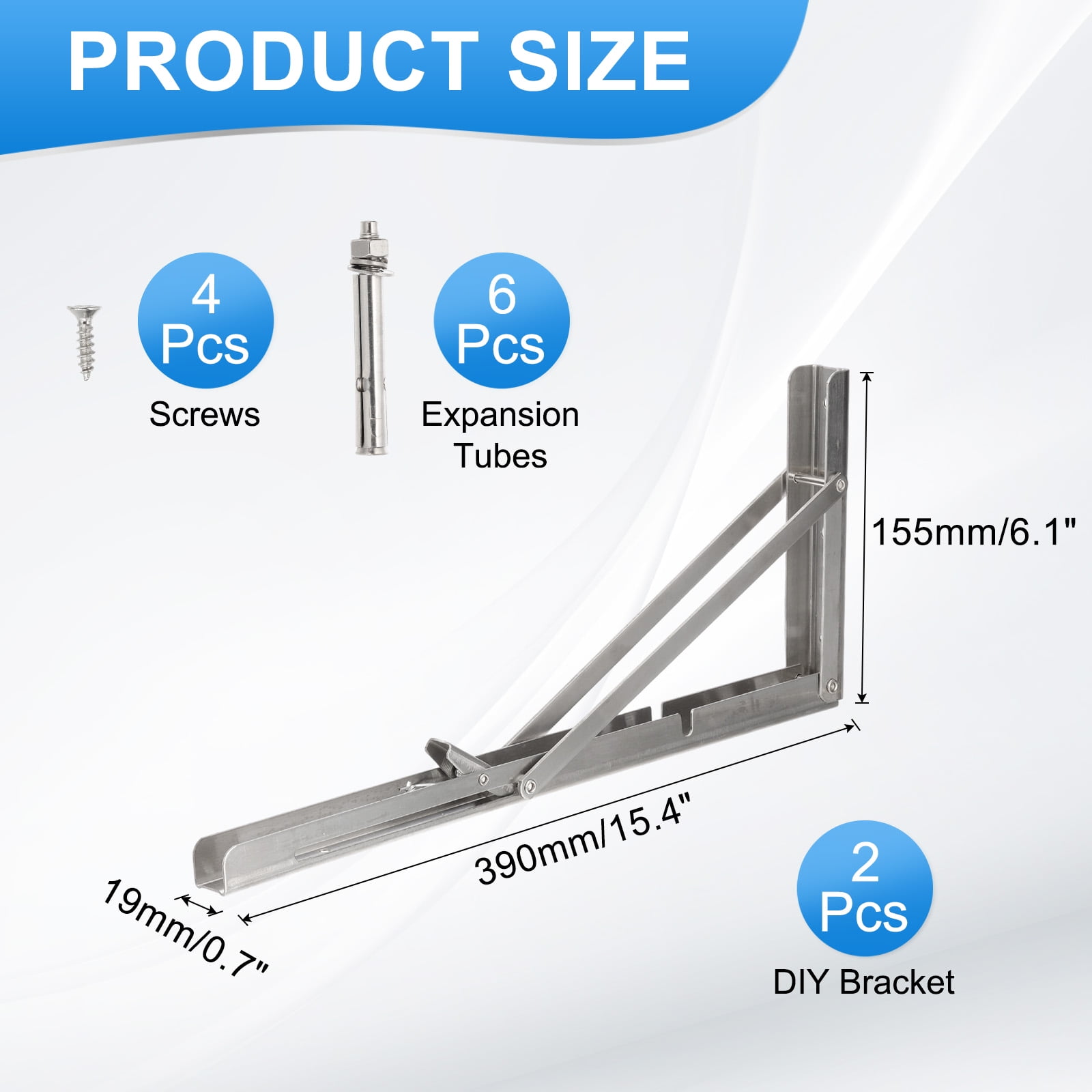 Uxcell Folding Wall Shelf Brackets 15", Heavy Duty Stainless Steel Collapsible Wall Mounted Shelf Bracket Max Load 220lb 2 Pcs
