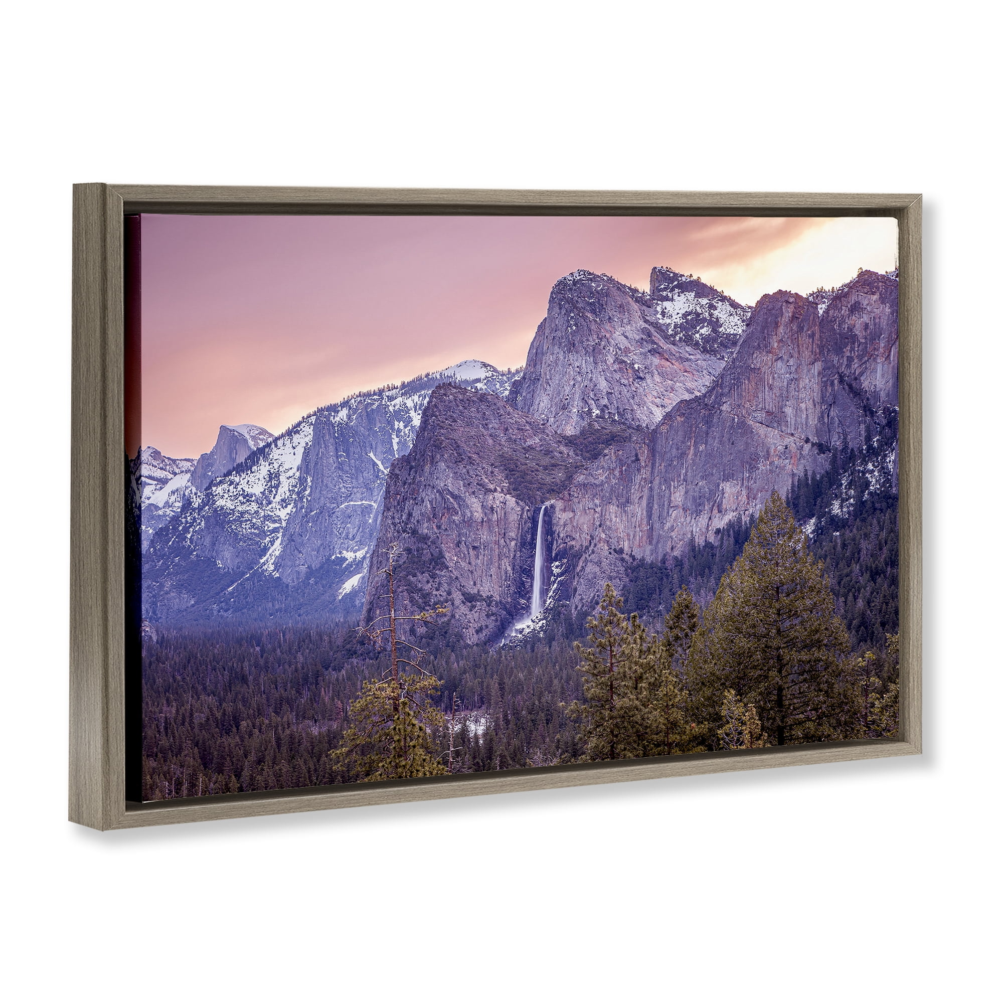 Stupell Industries Majestic Mountain Waterfall Sunset Brown Framed Floater Canvas Wall Art, design by Shelley Carlisle