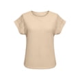 thumbnail image 4 of Women's Waffle Short Sleeve Tops Round Neck Pullover T-Shirt Summer Casual Breathable Daily Tops ,Beige,XL, 4 of 6