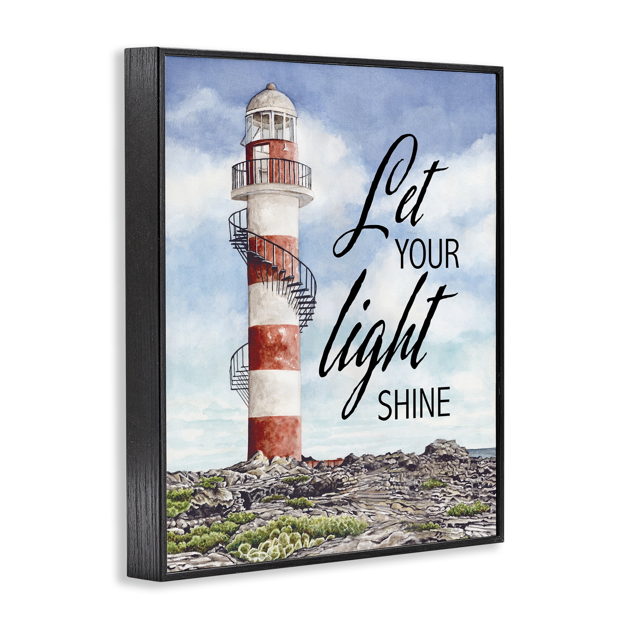 Stupell Industries Let Your Light Shine Beacon Black Framed Giclee Art, design by Cindy Jacobs