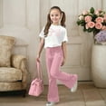 thumbnail image 2 of ZXLBBD Girls' Stylish Casual Outfit with Bow Print and Flared Leg Pants 2 Piece Toddler Comfy Loose Fit Daily Wear Clothes Sets,Light Pink,Size 5 Y-6 Y, 2 of 5