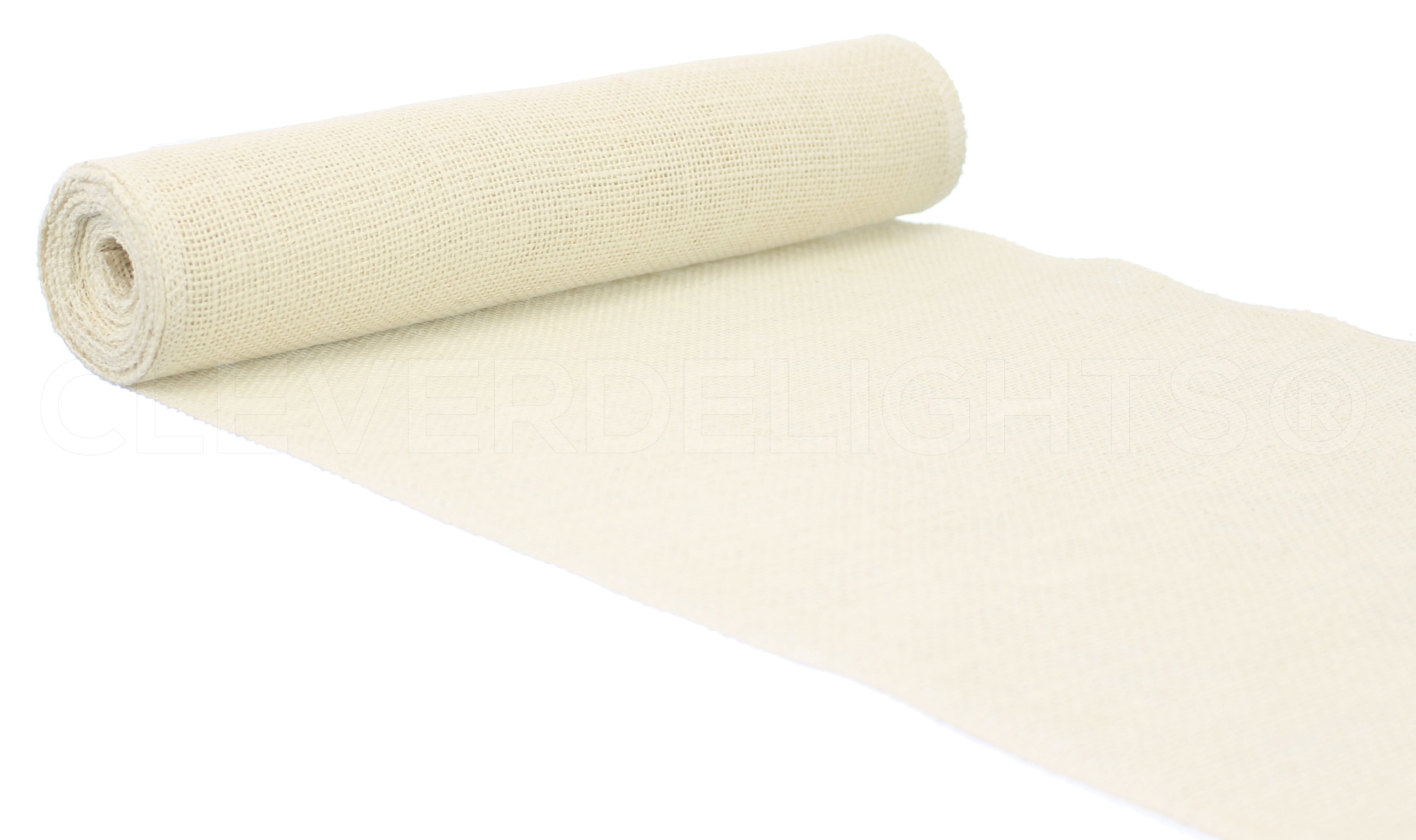 CleverDelights 12 Premium Burlap Roll - 50 Yards - No-Fray Finished Edges  - Natural Jute Burlap Fabric