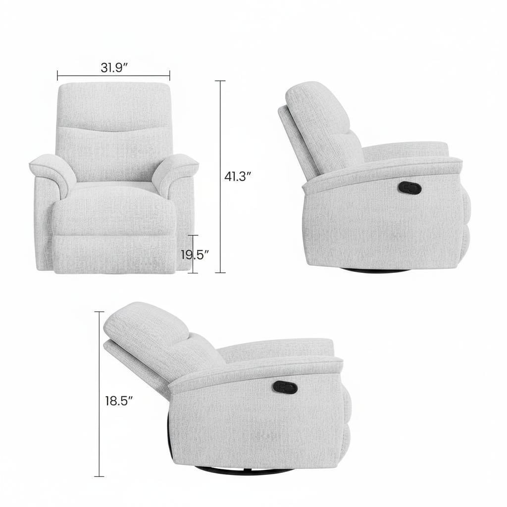Oversized Swivel Rocker Recliner Chair - Manual Chenille Upholstery - Wide 38.6'' Seat, 350 lbs Capacity - Padded Armrests - Single Lounge Sofa for Living Room, Bedroom, Nursery, Light-colored