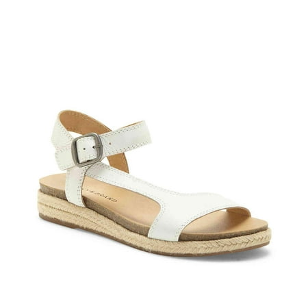 Lucky Brand GABRIEN Suede Espadrille Flat Sandal WHITE Leather Wedge Flat (6.5, WHITE)