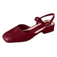 thumbnail image 4 of Rokment Mary Jane Square Closed Toe Dressy Sandals for Women Bride Wedding Elegant Casual Leather Ankle Strap Chunky Block Low Heels Dress Ballet Flat Wine Size 7.5, 4 of 4