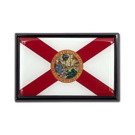 Florida FL Flag 3.82" x 2.5" x .15" Black Metal Car Auto Emblem