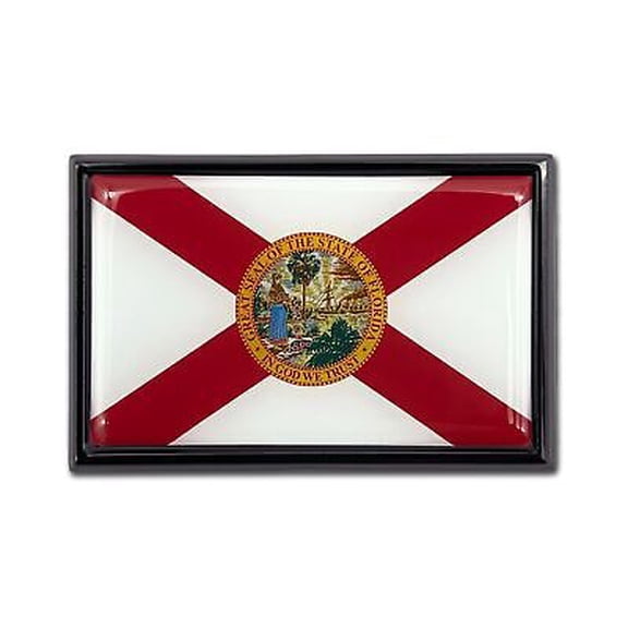 Florida FL Flag 3.82" x 2.5" x .15" Black Metal Car Auto Emblem