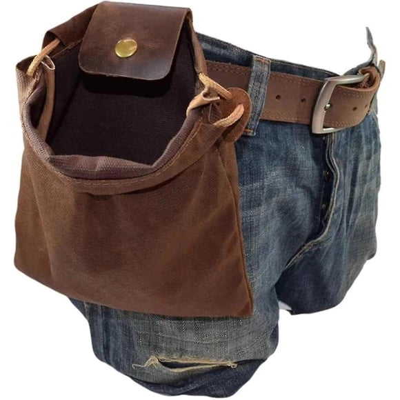 Foraging Bag Waxed Canvas Collapsible Outdoor Camping Foraging Pouch Mushroom Storage Water Resistant Leather Bushcraft Belt Tinder Dump Pouchs Brown