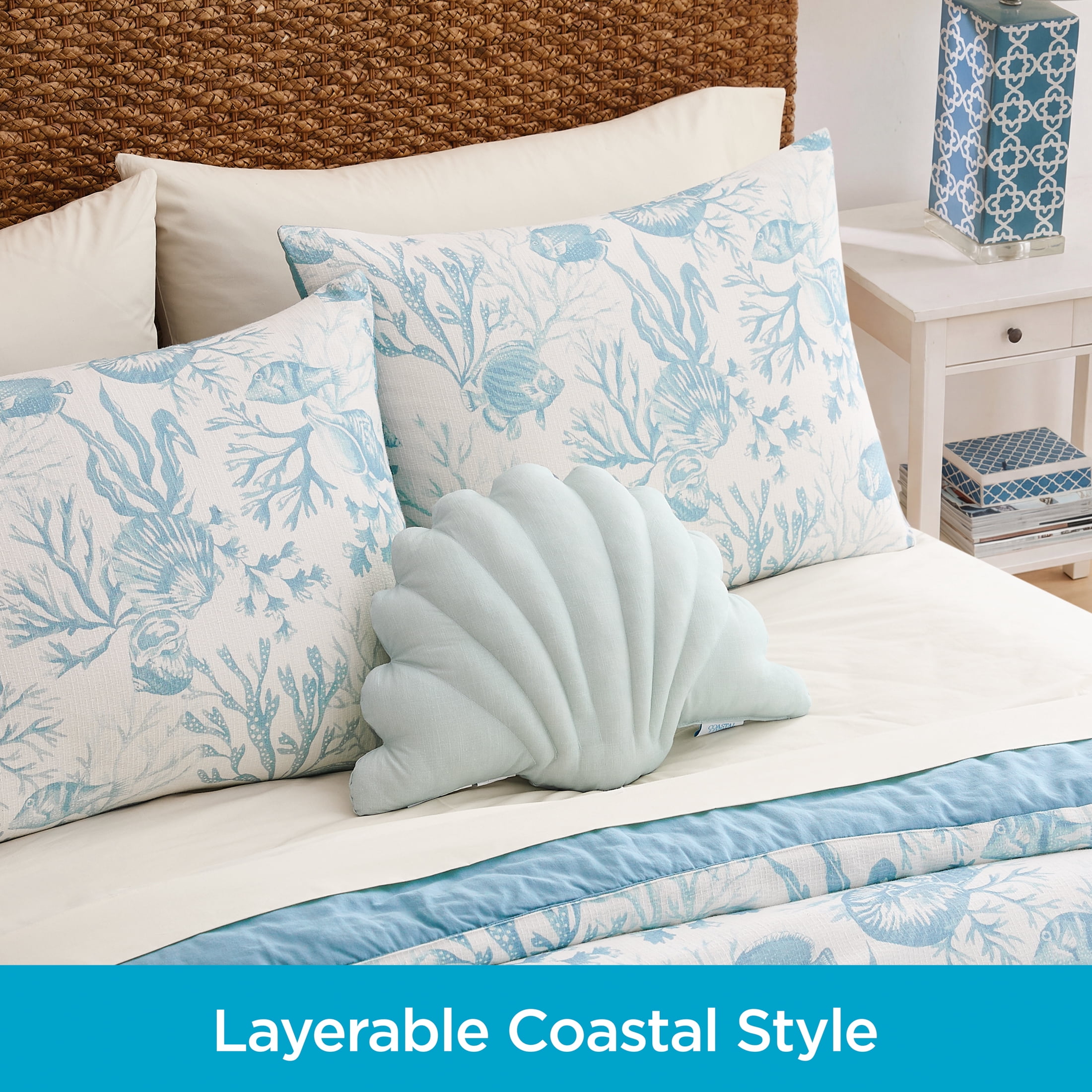 Coastal Living 12" x 17" Blue Shell 100% Cotton Decorative Throw Pillow for Couch or Bed