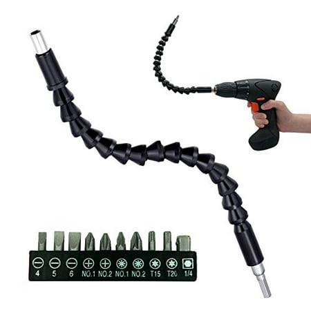 

11.5 Inch Flexible Extension Shaft with 10 Drill Bit Sets 1/4 Hex Head Magnetic Connect Drive Shaft Tip Drill Flexible Shaft Batch Head Connecting Rod Multi-angle Work