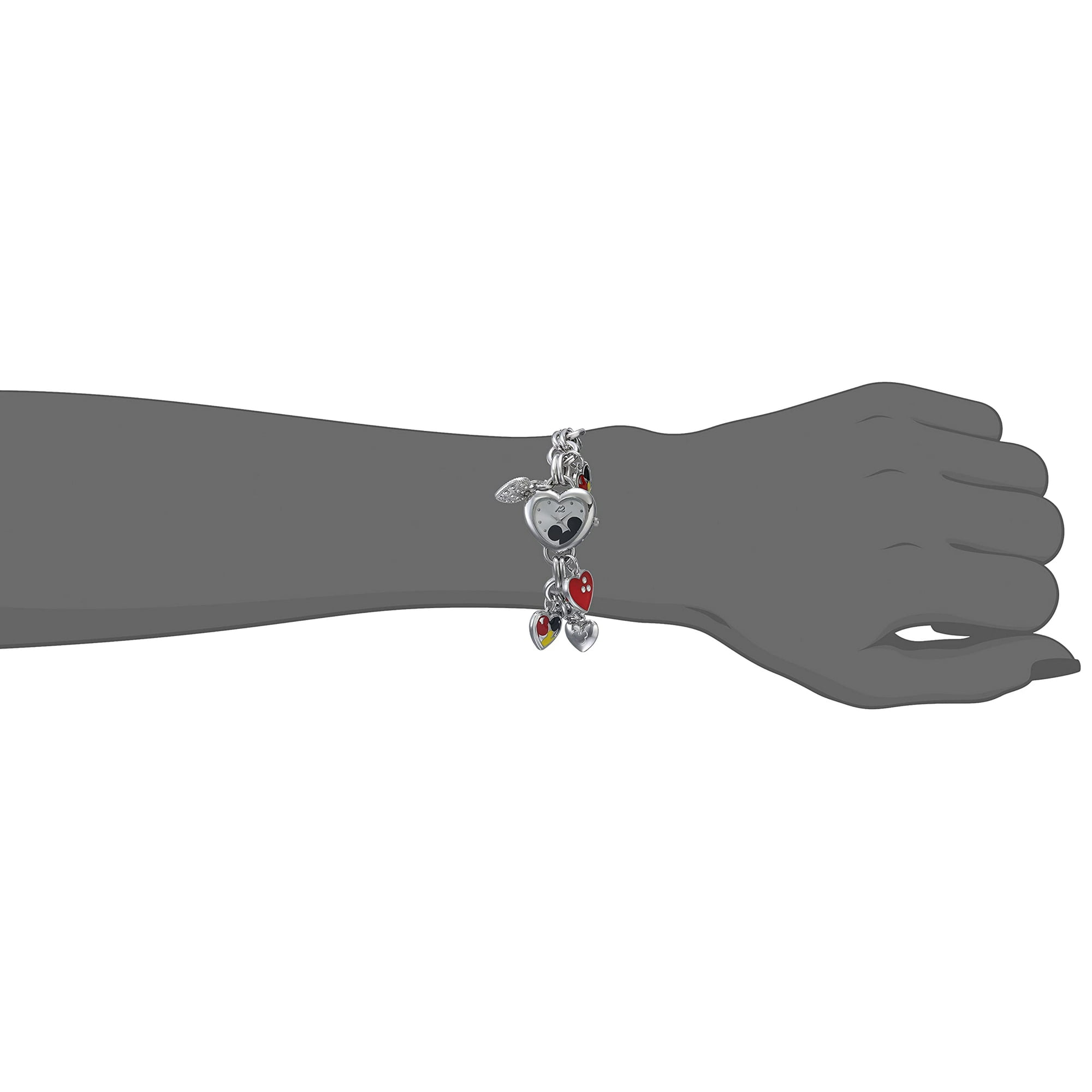 Accutime Disney Women s Mk2058 Mickey Mouse Silver Tone Sunray Dial Charm Bracelet Watch Other
