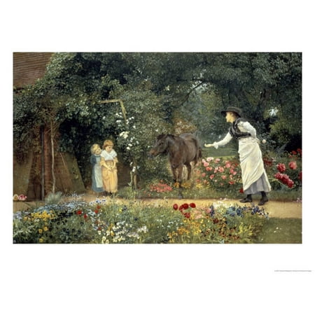 Pony Wall Hangings - Feeding a Pony in a Surrey Garden Print Wall Art By Edward Killingworth Johnson
