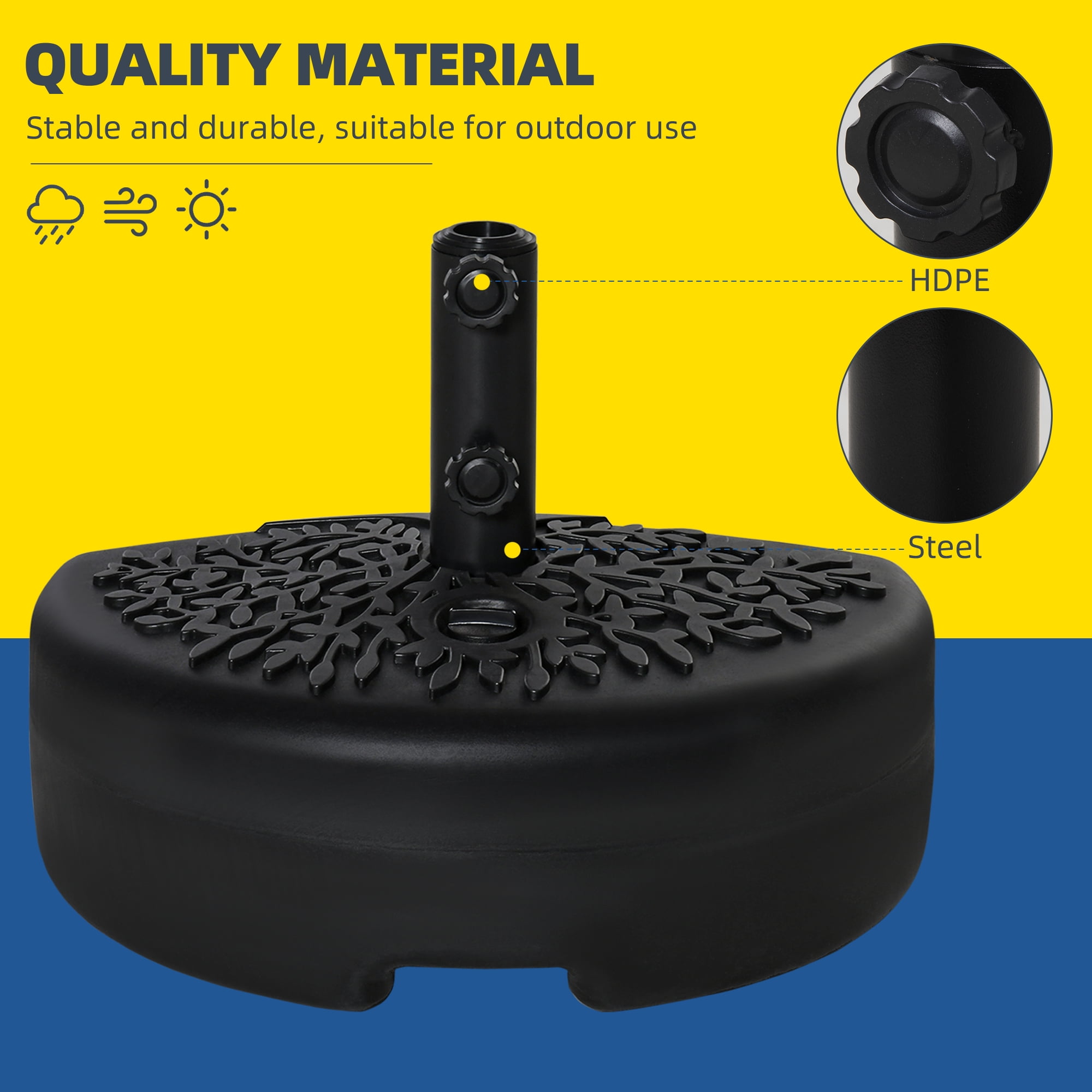 Outsunny Half Round Umbrella Base, Sand or Water Filled Half Patio Umbrella Stand Holder for Garden, 40lb Capacity Water or 46lb Capacity Sand, Black