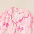 thumbnail image 5 of Toddler Baby Girl Valentines Day Pajamas Heart&Bow Print Button Down Shirt + Pants Little Kids Girls Silk Pajama Set Comfortable Fashion, 5 of 9