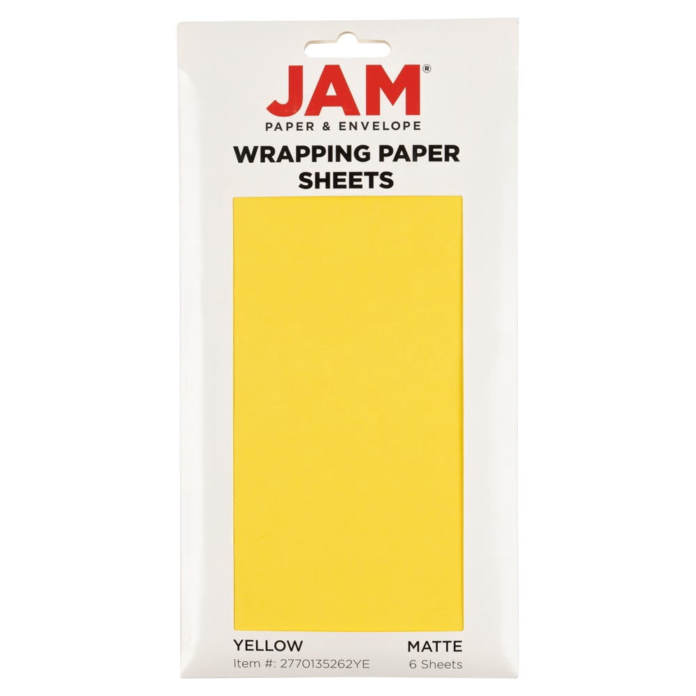 JAM Paper Matte Wrapping Paper Sheets, 30 x 20 per Sheet (25 sq ft Total), Matte Yellow, 6 Sheets