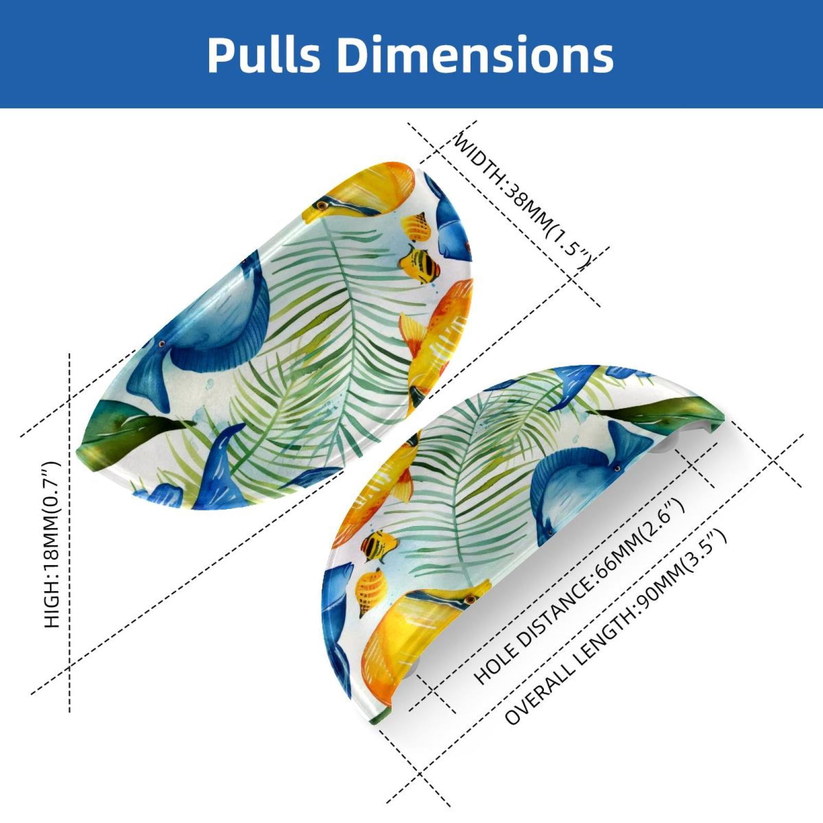 PhooArto 6 Pcs Cup Drawer Pulls, Watercolor Tropical Fish Pattern Shell Shape Handles Cabinet Knobs for Dresser Cupboard Closet Wardrobe with Screws