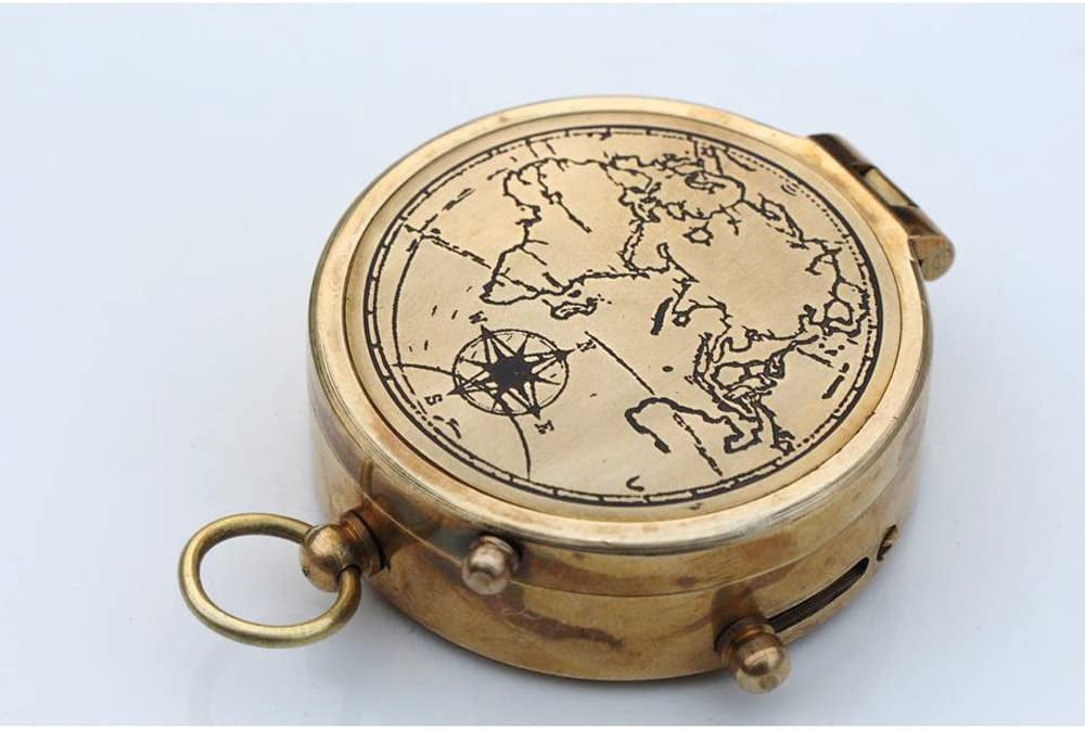 Roorkee Instruments (India)Brand Brass Metal Engraved Magnetic Compass with Leather Case