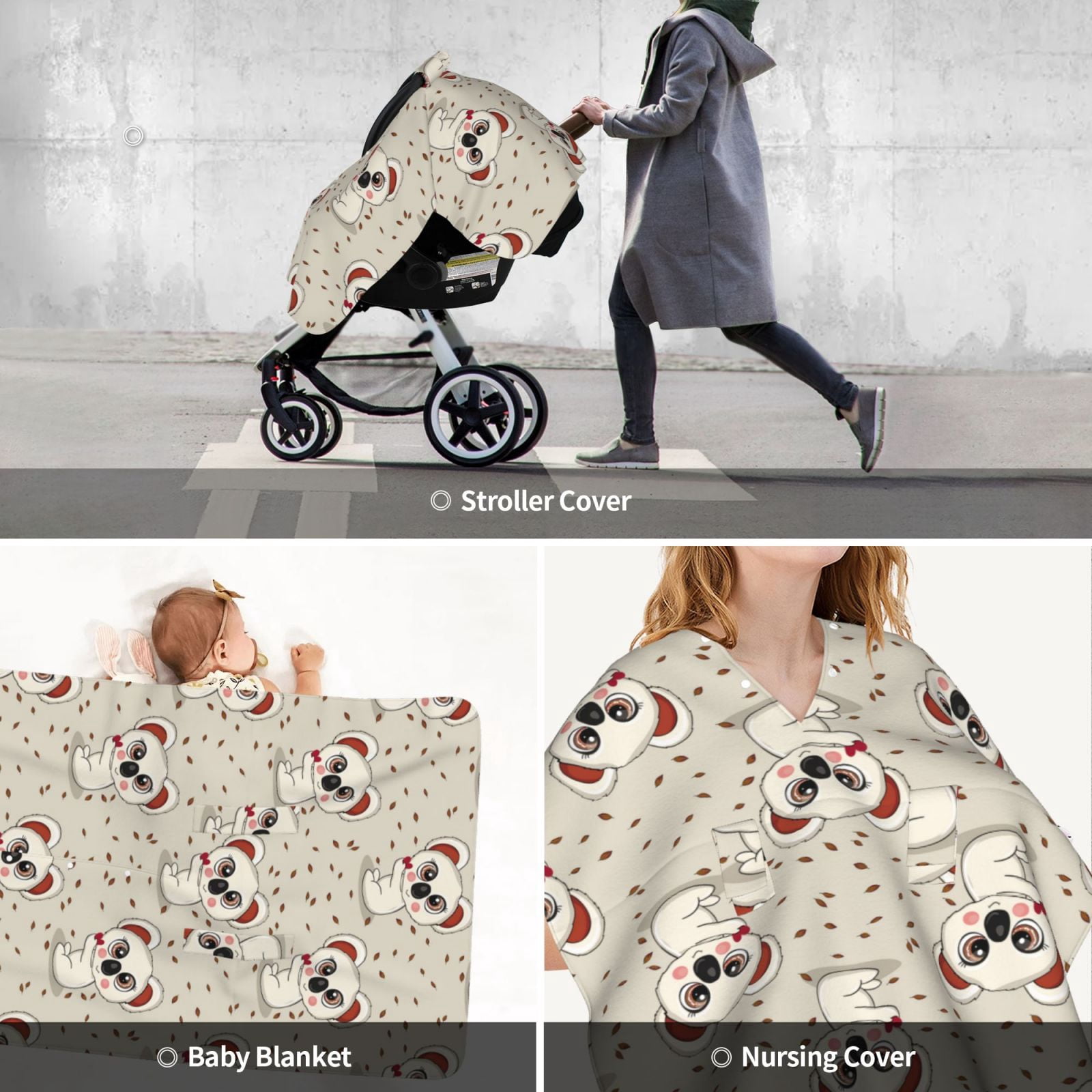 Car Seat Cover Baby - Cute Koala Off White Breathable Infant Car Seat Cover for Baby Carseat, Lightweight Comfort Baby Essentials Must Haves Newborn Stuff for Girl Boy