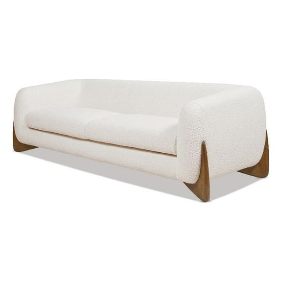 Pemberly Row Modern 90" Sherpa Sofa in Ivory White Boucle Finish