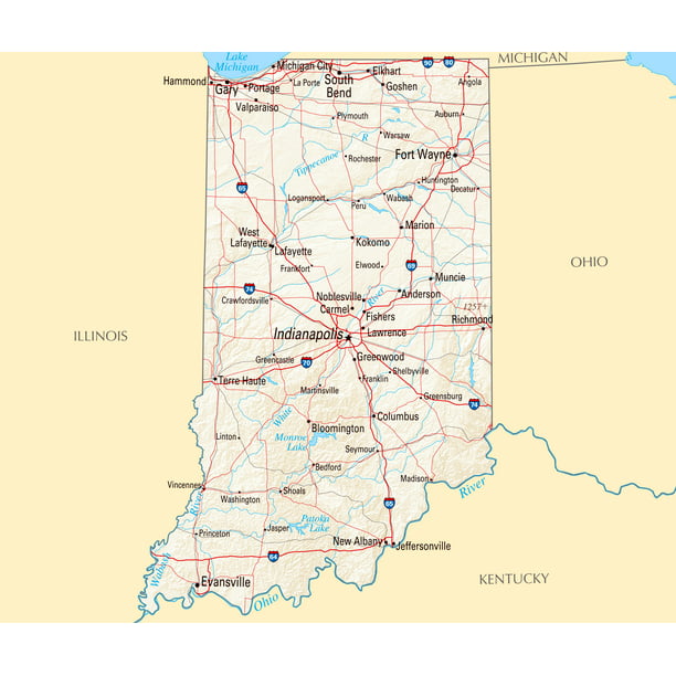 Laminated Map Large Detailed Map Of Indiana State With Roads Highways Relief And Major Cities Poster 20 X 30 Walmart Com Walmart Com