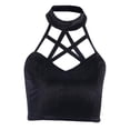 thumbnail image 2 of Top corto gótico Cosplay ropa de calle Halter tanque espalda descubierta Punk camisola camiseta L Zulema Camiseta sin mangas de terciopelo con tirantes, 2 of 8