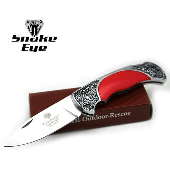 Wild Turkey Handmade Collection Old Fashioned Two-Tone Lock-Back Folding Knife - Engraved EDC for Hunting, Camping & Bushcraft | Vibrant Red Handle with Brass Bolsters