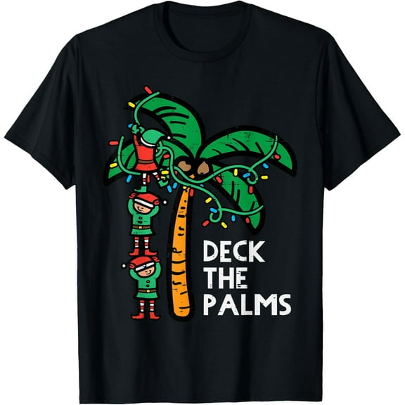 Christmas July Elves Deck The Palm Funny Xmas Men Women Kids T-Shirt Tops Tee