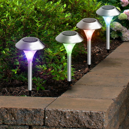 brand new solarek stainless steel color changing 2-led solar lawn garden lights ~ 4