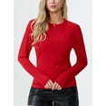 thumbnail image 6 of Aiyino Womens Basic Shirts Ribbed Long Sleeve Blouses Crewneck Casual Slim Fitted Knit Tops,Red XXL, 6 of 10