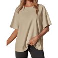 thumbnail image 2 of Short Sleeve Women Solid Casual Loose Side Split Shirt Tops, 2 of 6