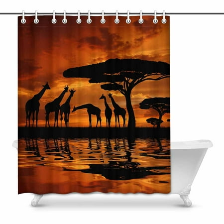 MKHERT Giraffe Silhouette with Tree Over Sunrise in Kenya African Savanna Decor Waterproof Polyester Bathroom Shower Curtain Bath Decorations 60x72
