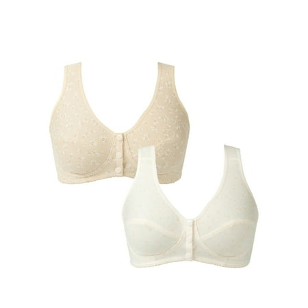 

Baywell Womens Wire-Free Front Closure Cotton Bra Plus Size 2 Pack 38/85BC