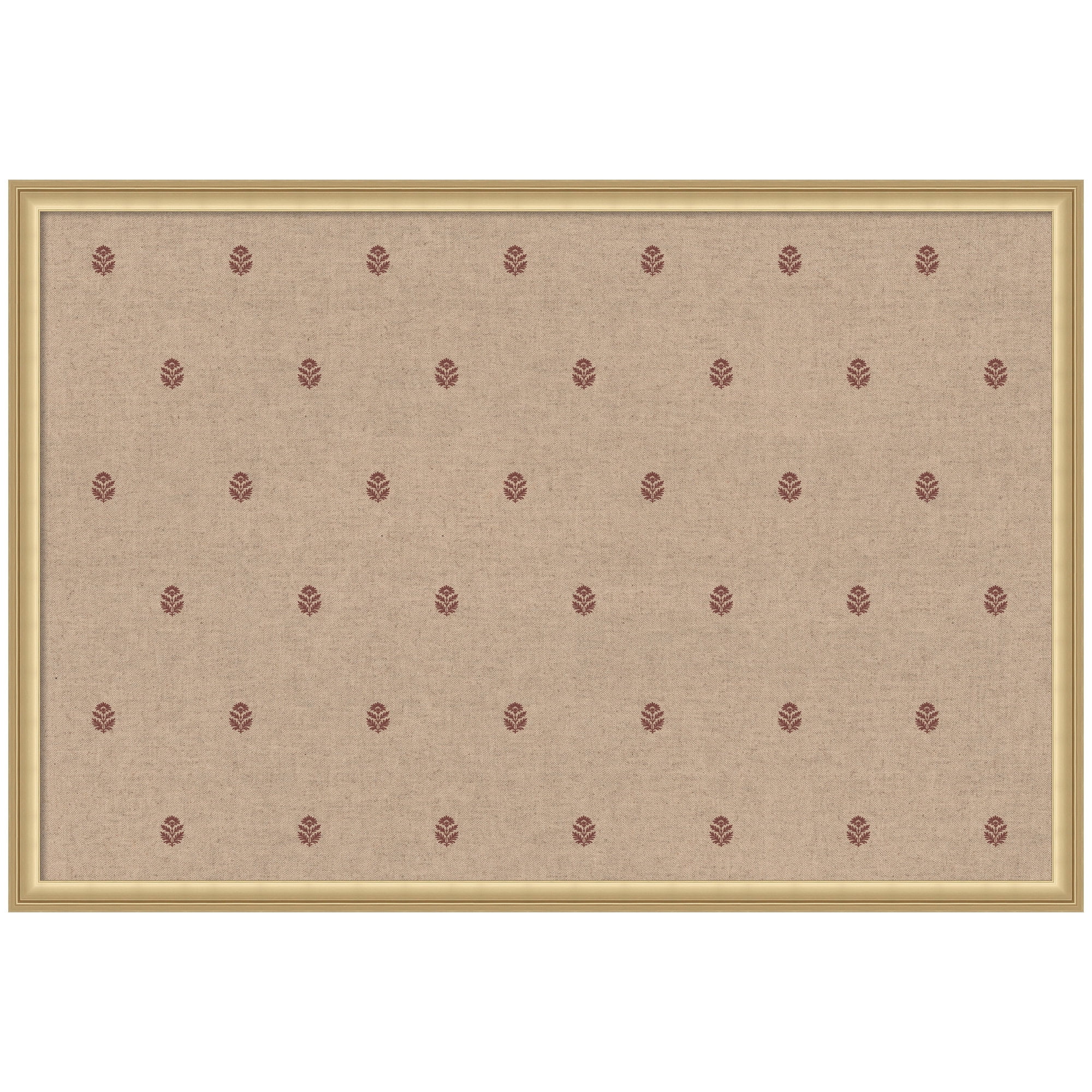 Kate and Laurel Framed Fabric Pinboard 38 x 26, Red Botanical Block Print Printed Linen Classic Bulletin Board for Use as a Vision Board or Wall Organization, Florence Gold Frame