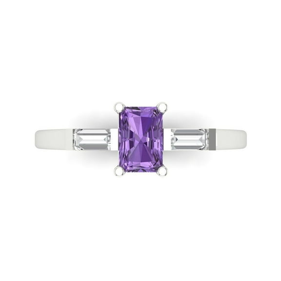 Clara Pucci 14K White Gold 0.8ct Alexandrite Three-Stone Ring for Women