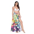 thumbnail image 2 of FORMRS Womens Long Sarong Beach Wrap Semi-Sheer Bikini Skirt Bathing Swimsuit Cover Up, Green Colorful Circles, 2 of 7
